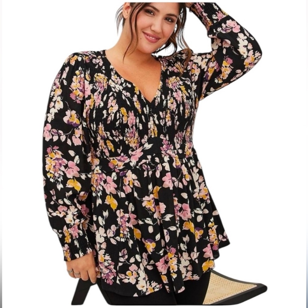 Torrid Babydoll Floral Long Sleeve Blouse - 6x/30